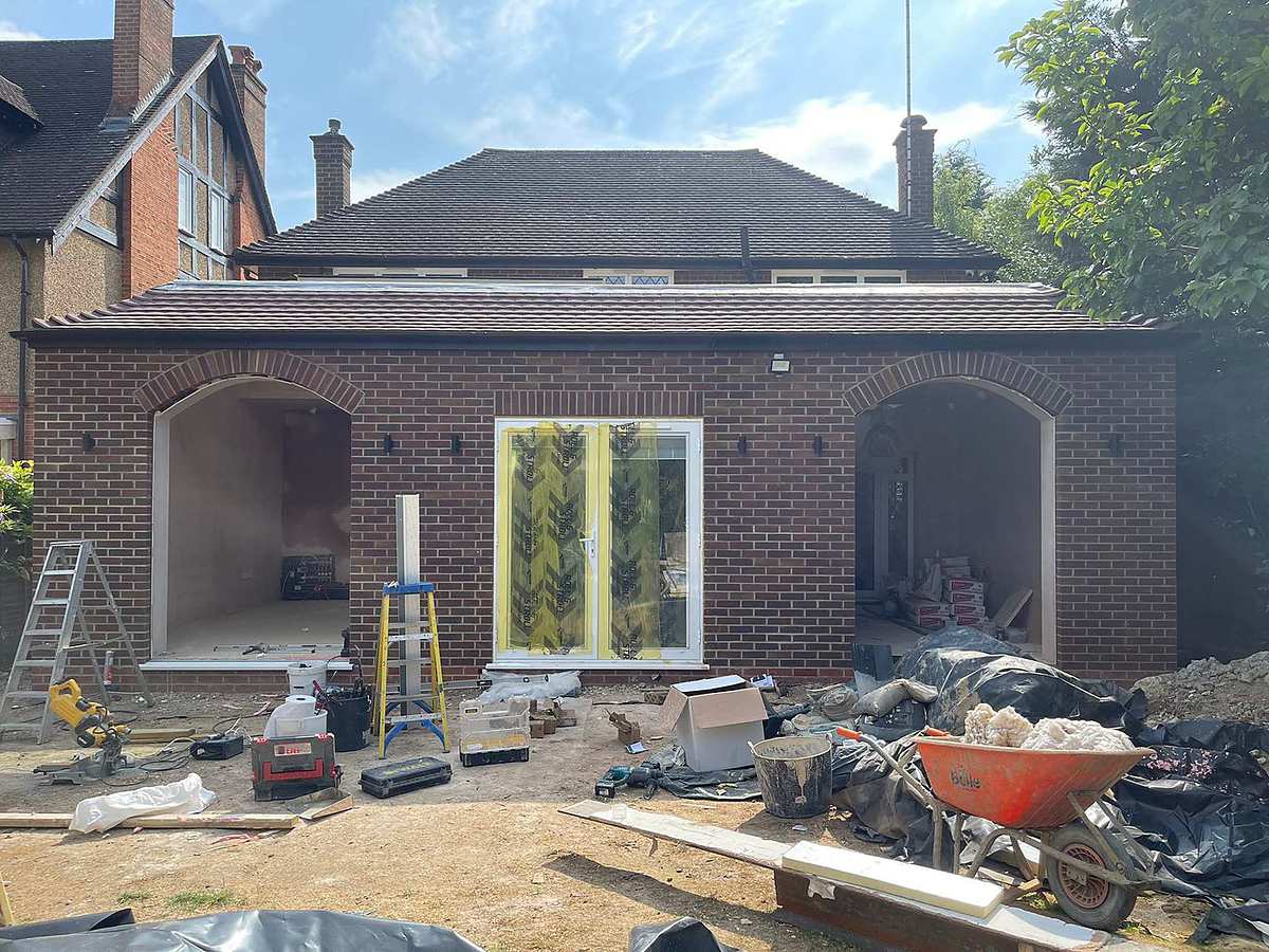 Arched openings built in traditional brick on a Hertfordshire rear extension