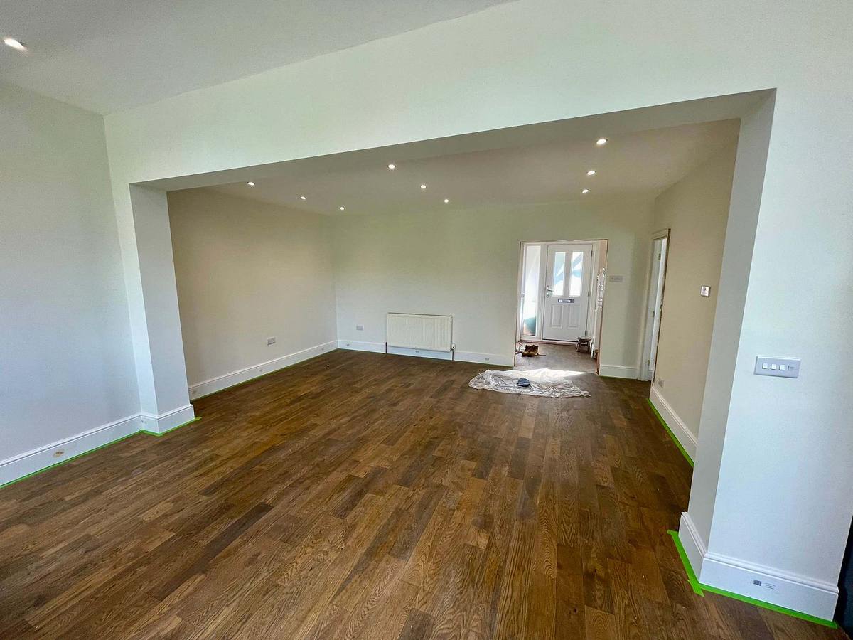 Open-plan living room finished by Dacorum Builders